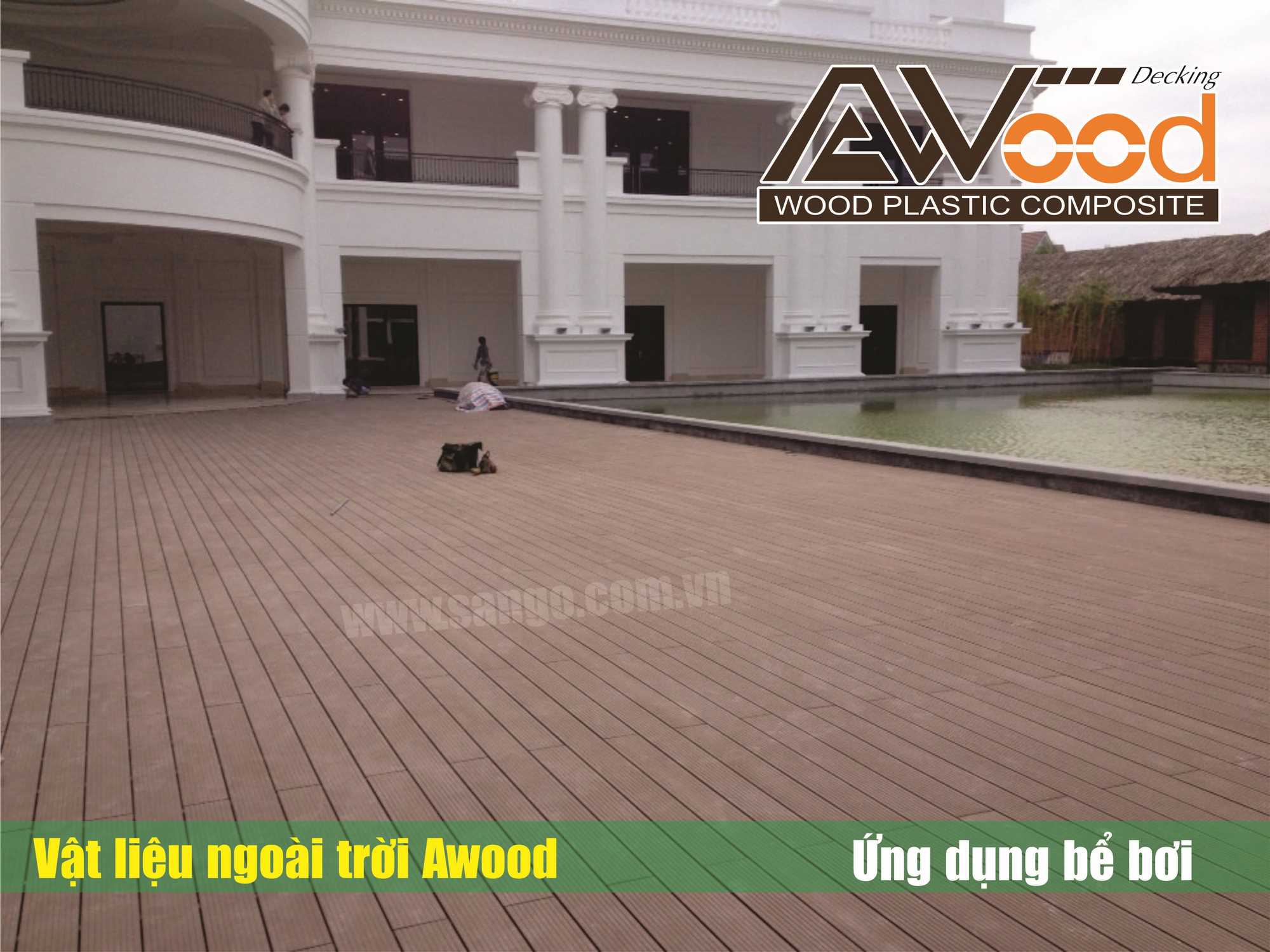 Sàn gỗ ngoài trời Awood ứng dụng lát sàn bể bơi