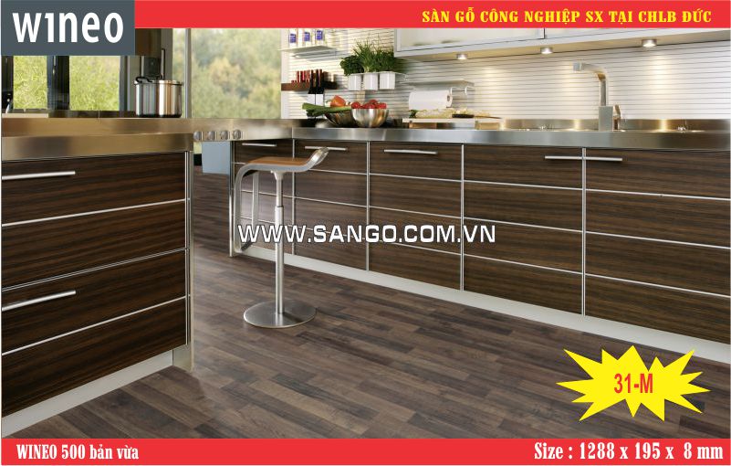 Ván sàn gỗ Đức WINEO 31-M lát sàn phòng bếp