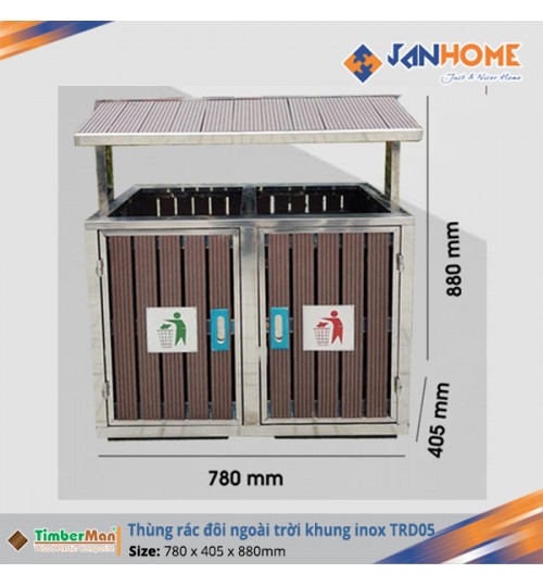 Thùng rác đôi Timberman TRD05-GI khung inox