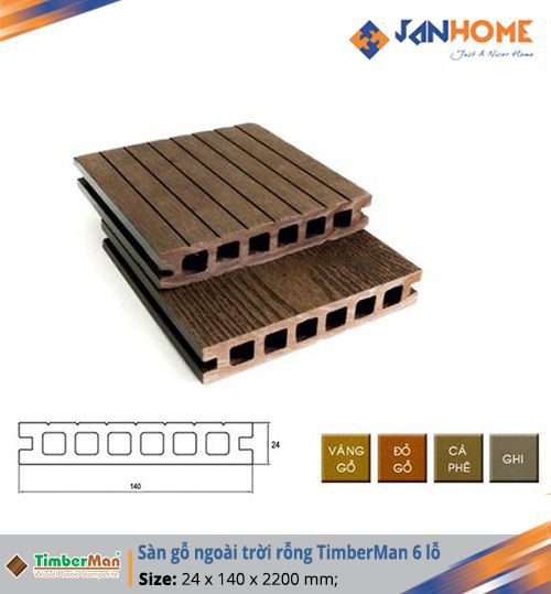 Sàn gỗ ngoài trời TimberMan rỗng  6 lỗ