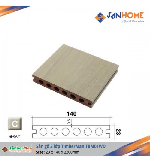 Sàn gỗ ngoài trời 2 lớp Timberman TBM01WD Ghi Sáng