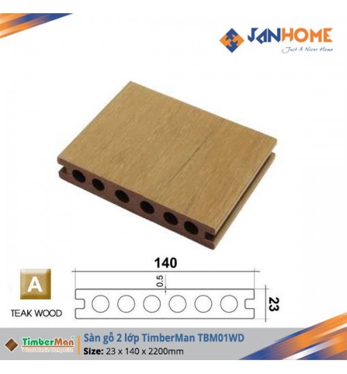 Sàn gỗ ngoài trời 2 lớp Timberman TBM01WD Vàng gỗ