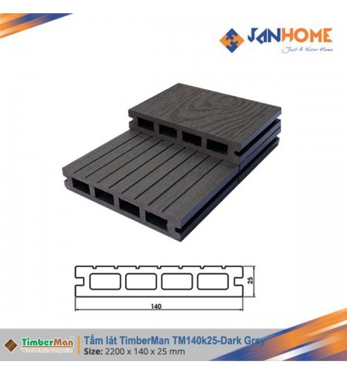 Sàn gỗ ngoài trời Timberman (4 lỗ) TBM02W - 140k25 Dark Grey