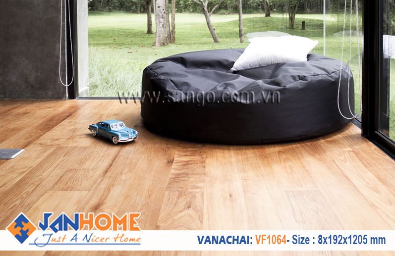 Thi công sàn gỗ Vanachai VF1064 phòng khách hiện đại đơn giản