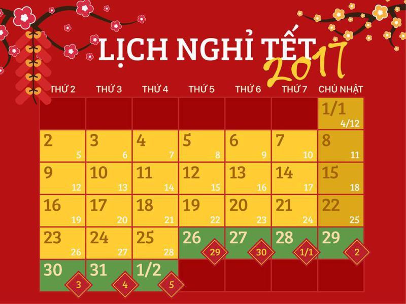 Lịch nghỉ tết nguyên đán Đinh Dậu 2017 của JANHOME