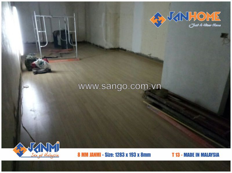 Tổng diện tích thi công sàn gỗ JANMI T13 là 64 m2